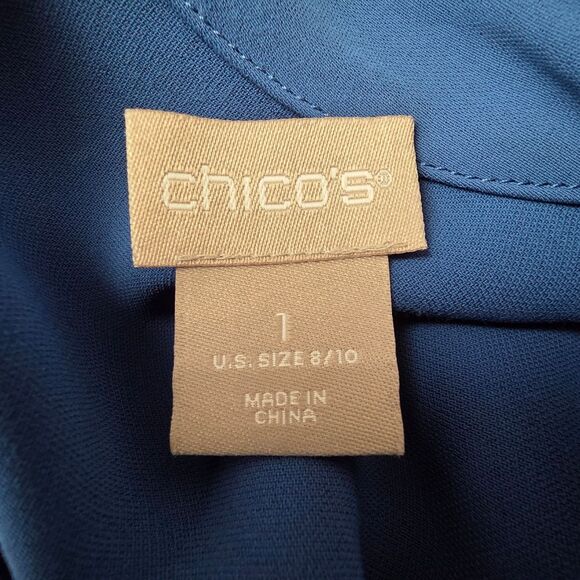 CHICO'S Royal Blue Choker Bell Sleeve Top M - Picture 8 of 11
